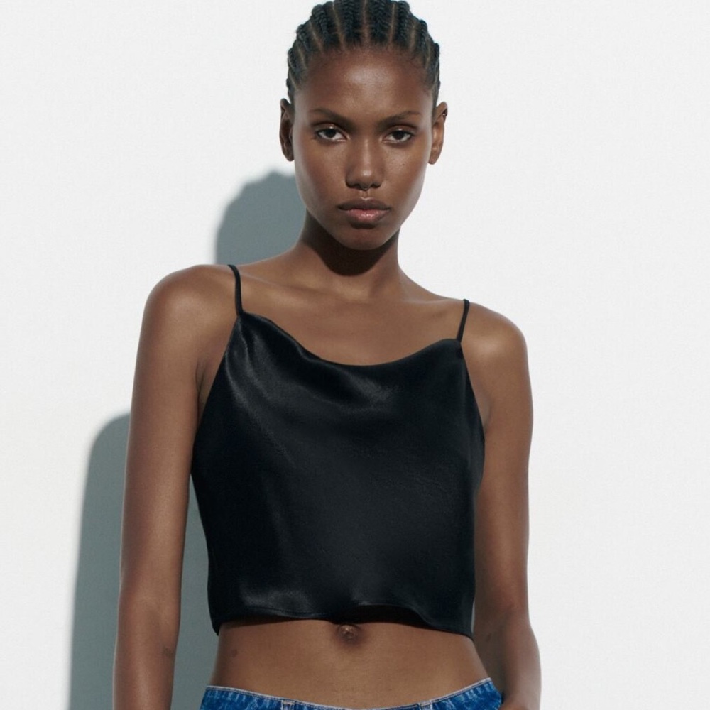 Zara black satin top